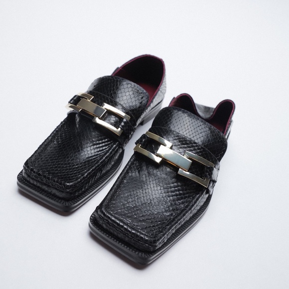 Zara Shoes - NWT Zara Leather Animal Print Chain Loafers 8 39